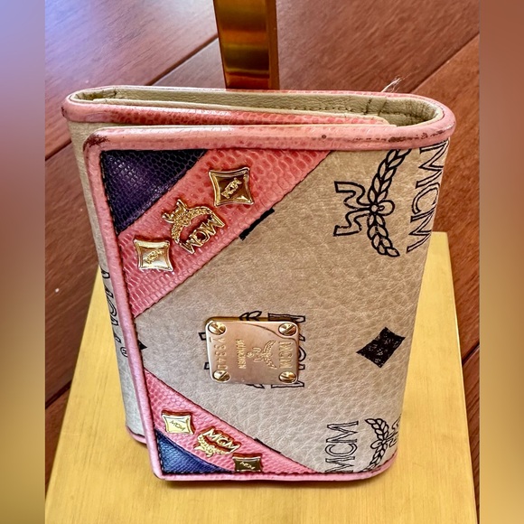 MCM Signature Monogram Pink and Purple Pebbled Leather Wallet - Picture 9 of 12